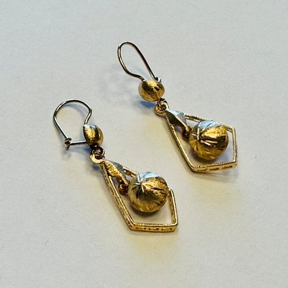 14k Yellow Gold MCM Brushed Gold Dangle Drop Earrings - Picture 7 of 7